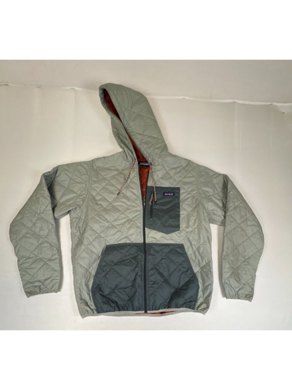 Patagonia 27610 Quilted Hoody Jacket Mens Large Green Gray Full Zip Winter Coat